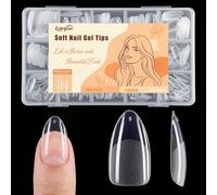 Lanjue Soft Gel Nail Tips 300 PCS Middle Almonds Full Cover Press on Forms 15 Sizes Clear Material - for Home DIY Manicure Professional Nail Salon False Acrylic Pre-shape Fake Manicure Supplies