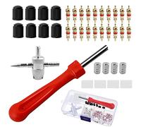 Lanjue Tyre Valve Repair Kit, Schrader Valve Core Removal Tool Set | 34-Piece set, Stainless Steel and Plastic Tools, with Valve Caps and Cores, for Car, Bike, Motorcycle and Truck Tyres
