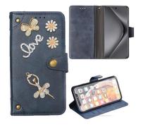 Lankashi Premium Retro Flip Leather Case Protective Bumper Ballet 3D Diamond Bling Case for Fairphone 6 5G 6.31 inch Phone Cover Skin Wallet Blue