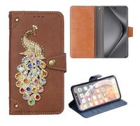 Lankashi Premium Retro Flip Leather Case Protective Bumper Peacock 3D Diamond Bling Case for Doro Aurora A30 Phone Cover Skin Wallet Brown