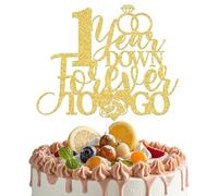 LANKBACK 1 Year Down Forever to Go Cake Topper Happy 1st Anniversary Decorations Cheers to 1 Year Wedding Anniversary Party Supplies Gold