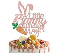 LANKBACK A Little Bunny is on the Way Cake Topper Easter Baby Announcement Party Decorations Bunny Baby Shower Gender Reveal Party Decorations Rose Gold Green & Orange