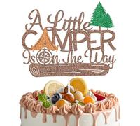 LANKBACK A Little Camper is on the Way Cake Topper Little Camper Baby Shower Decoration Neutral Camping Gender Reveal Party Decorations Brown Orange Green