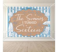 LANKBACK The Summer I Turned Sixteen Backdrop The Summer I Turned 16 Party Decorations Beach Seashell Bow 16th Birthday Decorations 7x5ft