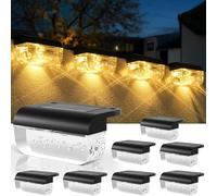 Lankey Sound Solar Fence Lights, 8 Pack Square Solar Step Lights, Warm White, Waterproof, Auto On/Off, 2 Installation Ways, Outdoor Wall Lights for Wall, Steps, Gutter, Patio & Pathway