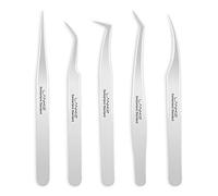 LANKIZ Eyelash Tweezers Set - 5 PCS Stainless Steel for Volume Lash Extensions - Silver