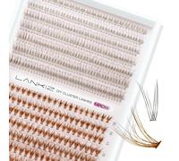 LANKIZ Fluffy Individual Lashes, Brown 12D+20D Wispy Lash Clusters 3D Natural Look Eye Lash Extensions for DIY Makeup Cluster Eyelash Extensions, Vegan Faux Mink Lashes