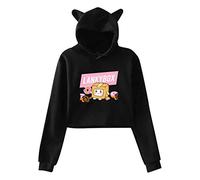 Lanky-Box Hoodie Cat Ear Teen Hooded Printed Hoodie Sweatshirt Casual Fashion Design for Youth Girls Black