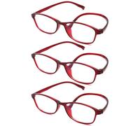 LANLANG 3 Pack Reading Glasses for Women Men, TR90 Blue Light Blocking Glasses, 13g, Anti-slip temple, Lightweight, Red, +3.5 diopters