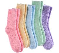 LANLEO 5/6 Pairs Womens Super Soft Fuzzy Plush Warm Winter Home Sleeping Slipper Socks - - One Size