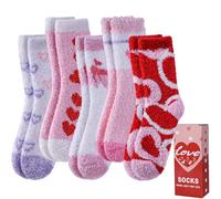 LANLEO Fuzzy Socks for Women Fluffy Slipper Winter Warm Soft Cozy Microfiber Plush Sleeping Heart Socks, 5 Pairs Mixed Heart a, One size