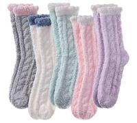 LANLEO Fuzzy Socks for Women Soft Cozy Fluffy Slipper Winter Warm Microfiber Plush Sleeping Socks, 5 Pairs Mixed Color C, One size