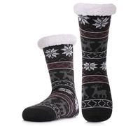 LANLEO Men's Fuzzy Ripple Slipper Socks Super Soft Warm Fleece Lining Knit Non Slip Winter Socks - -