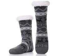 LANLEO Men's Fuzzy Ripple Slipper Socks Super Soft Warm Fleece Lining Knit Non Slip Winter Socks - -