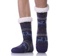 LANLEO Men's Fuzzy Ripple Slipper Socks Super Soft Warm Fleece Lining Knit Non Slip Winter Socks - -