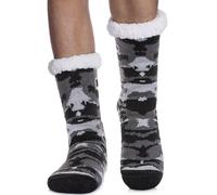 LANLEO Men's Fuzzy Ripple Slipper Socks Super Soft Warm Fleece Lining Knit Non Slip Winter Socks - black -