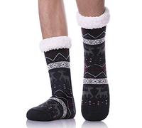 LANLEO Men's Fuzzy Ripple Slipper Socks Super Soft Warm Fleece Lining Knit Non Slip Winter Socks - - One size