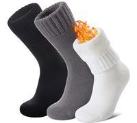 LANLEO Women Men Thermal Socks Warm Winter Extra Thick Insulated Heated Ski Crew Boot Socks for Cold Weather, Black White Grey, Large
