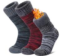 LANLEO Women Men Thermal Socks Warm Winter Extra Thick Insulated Heated Ski Crew Boot Socks for Cold Weather, Mixed Red Grey, Large