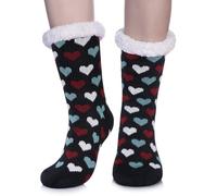 LANLEO Women Slipper Fuzzy Socks Non Slip Fluffy Winter Thick Warm Thermal Cozy Home Grips Heart Socks, Dark Blue, One Size