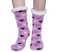 LANLEO Women Slipper Fuzzy Socks Non Slip Fluffy Winter Thick Warm Thermal Cozy Home Grips Heart Socks, Purple, One Size