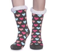 LANLEO Women Slipper Fuzzy Socks Non Slip Fluffy Winter Thick Warm Thermal Cozy Home Grips Heart Socks, Grey, One Size