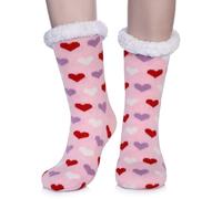 LANLEO Women Slipper Fuzzy Socks Non Slip Fluffy Winter Thick Warm Thermal Cozy Home Grips Heart Socks, Pink, One Size