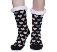 LANLEO Women Slipper Fuzzy Socks Non Slip Fluffy Winter Thick Warm Thermal Cozy Home Grips Heart Socks, Black, One Size