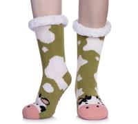 LANLEO Womens Cute Cartoon Animal Fuzzy Slipper Socks Winter Soft Warm Fleece Lining Knit Home Socks With Grippers - - One Size