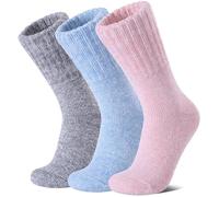 LANLEO Womens Merino Wool Boot Socks Thermal Hiking Winter Warm Thick Cozy Crew Socks, 3 Pairs-pink/Sky Blue/Grey, One size