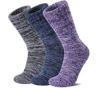LANLEO Womens Merino Wool Boot Socks Thermal Hiking Winter Warm Thick Cozy Crew Socks, 3 Pairs-purple/Black/Blue, One size