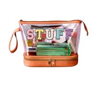lanliflying Large Cosmetic Travel Bag | Multi-Layer Clear Pouch Makeup Organizer,Embroidered Letter Dumpling Bag, Waterproof Toiletry Bag for Women, Girls
