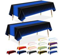 LANLISA Black and Blue Tablecloth Party Decorations 2 Pack, Disposable Plastic Table Cloths for Boss Baby Birthday Graduation Retirement Masquerade Party Decor