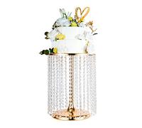 LANLONG Wedding Cake Stand for Dessert Table 30cm Gold Crystal Pendants Metal Cake Stand Serves as A Round Dessert Cupcake Display Plate 40cm Tall (Gold)