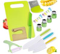 LANMANUO 13 Pieces Kids Knife for Chopping Wooden Kitchen Knife Set for Toddler Plastic Children Cooking Knives with Potato Slicer, Cutting Board, Peeler