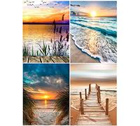 LANMANUO Diamond Painting Kits for Adults, 4PCS Beach 5D Diamond Art Full Drill DIY Cross Stitch Crystal Rhinestone Embroidery Pictures Craft for Home Wall Decor 12" x 16"