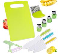 LANMANUO Kids Knife for Chopping 10 Pieces Kids Kitchen Knife Set for Toddler Plastic Children Cooking Knives with Potato Slicer, Cutting Board, Peeler