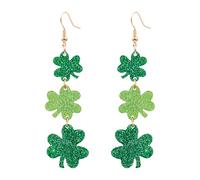 Lanmerry Glitter Clover Earrings St Patricks Day Accessories, Plastic, No Gemstone