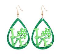 Lanmerry Glitter Clover Earrings St Patricks Day Accessories, Plastic, No Gemstone