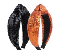 Lanmerry Halloween Baby Girl Headbands with Bows Knotted Headband for Women Girls Glitter Sequins Hair Accessories Sparkly Headbands Girls Fashion Gifts