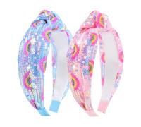 Lanmerry Knotted Headband for Women Sparkle Glitter Headband Pink Headbands Girls Hair Accessories Sequins Rainbow Wide Hairbands for Girls Cosplay