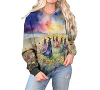 LANMERTREE Girls Will Be Girls Halloween Sweatshirts Women Vintage Witch Halloween Tops Crewneck Halloween Pullover Tops, Witch-blue, XXL