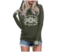 LANMERTREE Long Sleeve Gothic Hoodie for Women Live by The Sun Love by The Moon Hoodie Shirts Gothic Novelty Graphic T-Shirt, Green, XL