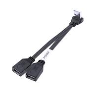 LANMINGLEL Short 90 Degree PD 65W USB 2.0 Fast Charge Cord Flat USB 2.0 Male to 2 Female Cable Double USB Splitter Data Transfer Cable for Phones,Tablets, Laptops 10CM (Up Angle)