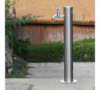 Lanmmraifc 304 Stainless Steel Vertical Cylindrical Water Column Garden Water Tap, Freestanding Hose Stand Outside Faucet Post for Irrigation and Washing(Height: 50cm/19.7in)