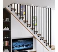 Lanmmraifc Metal Hand Rails for Indoor Stairs, Ceiling Mounted Staircase Handrails L-Shaped Stair Banister Railing, Black Industrial Balustrade Post Safety Guardrail(4.3ft/130cm)