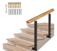 Lanmmraifc Wooden Hand Rails for Outdoor Steps, Side Mount Adjustable Wrought Iron Stair Railing Fits 3 to 4 Steps, Outside Metal Porch Transitional Handrail Picket Kit(Height 85cm,80cm/32inch)
