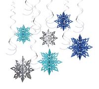 LANMOK 24pcs Christmas Party Decorations, 3D Snowflake Hanging Pendant Glitter Silver & Blue Christmas Tree Decoration with Ceiling Swirls for Xmas Winter Wonderland Frozen Themed Party