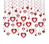 LANMOK 38pcs Heart Hanging Decorations Valentine's Day Decors Includes 20pcs Hollow Heart & 18pcs Hanging Heart Swirls for Valentine's Day Wedding Anniversary Engagement Bridal Shower