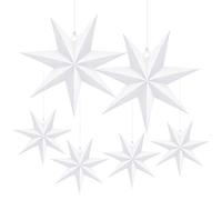LANMOK 6pcs 7 Pointed White Paper Stars - 4pcs 30cm DIY 3D Hanging Paper Stars & 2pcs 45cm Folded Paper Star Lanterns for New Years Eve Birthday Wedding Winter Evening Party Decoration